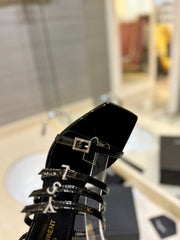 SL JERRY HEELED SANDALS BLACK POLISHED CALFSKIN