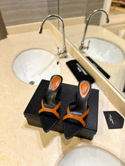 SL OPEN-TOES HIGH HEELS SLIPPER COPPER CALFSKIN