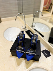 SL RHINESTONE HEELED SANDALS COBALT SATIN