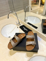 SL Flat Sandal Women Brown Seude Grey Calfskin