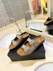 SL Flat Sandal Women Brown Seude Grey Calfskin