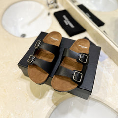 SL Flat Sandal Women Brown Seude Black Calfskin