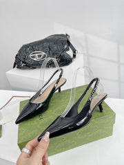 GG SIGNORIA 45 SLINGBACK PUMP GLOSSY BLACK LAMBSKIN