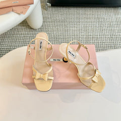 High Heels With Bows Butter Color Glossy Leather