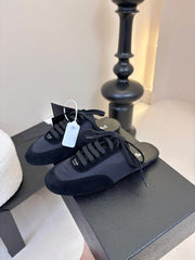 SNEAKER MULES IN BLACK NYLON AND SUEDE