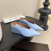 ALAIA HIGH MULES 25S IN LIGHT BLUE SATIN