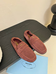 PRADA 25S SHUFFLE LOAFERS IN DARK BROWN SUEDE