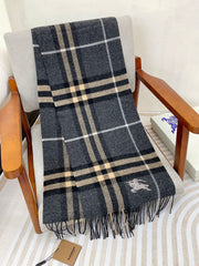 CLASSIC WOOL CHECK SCARF 180 CM DARK GRAY MIX CAMEL BROWN 402098