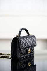 CHANEL 25S TOP HANDLE FLAP 19 CM IN BLACK LAMBSKIN WITH GOLD HARDWARE