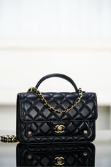 CHANEL 25S TOP HANDLE FLAP 19 CM IN BLACK LAMBSKIN WITH GOLD HARDWARE