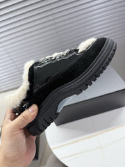 CHANEL 25S SNEAKERS WITH FUR ACCENTS 35MM IN BLACK CALFSKIN