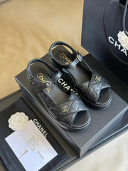 CC CLASSIC WEDGE SANDALS IN BLACK LAMBSKIN