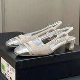 SLINGBACKS IN GREY SUEDE AND SILVER LAMBSKIN