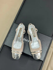 SLINGBACKS IN GREY SUEDE AND SILVER LAMBSKIN
