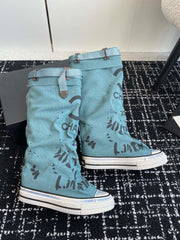 HIGH BOOTS IN SAPPHIRE BLUE CANVAS