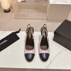 HIGH SLINGBACKS LIGHT PINK MIX BLACK SHEEPSKIN