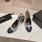 HIGH SLINGBACKS LIGHT BLUE MIX BLACK SHEEPSKIN