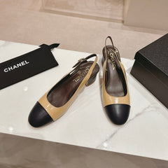 SLINGBACKS PEANUT BROWN MIX BLACK SHEEPSKIN