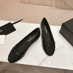 Double C New Ballet Flats Black Lambskin