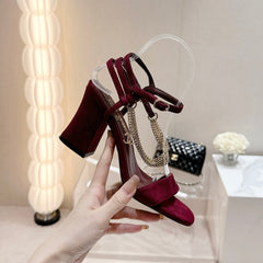 Double C Leather High Heel Sandals Red Cherry