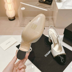 Double C Leather High Heel Sandals White