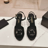 Double C New Camellia High Heel Sandals Black