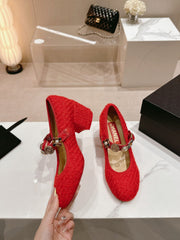 HIGH MARY JANE SHOES RED PINK WOOL TWEED