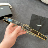 BELT 20MM IN BLACK CALFSKIN WITH INTERWOVEN CHAIN BUCKLE ZIPPER IN TRIM GOLD HARDWARE