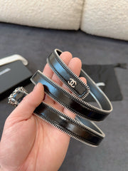 BELT 20MM IN BLACK CALFSKIN WITH INTERWOVEN CHAIN BUCKLE ZIPPER IN TRIM