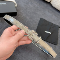 BELT 20MM IN GRAY CALFSKIN WITH INTERWOVEN CHAIN BUCKLE ZIPPER IN TRIM SILVER HARDWARE