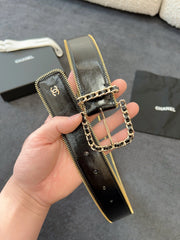 BELT 40MM IN BLACK CALFSKIN WITH INTERWOVEN CHAIN BUCKLE ZIPPER IN TRIM GOLD HARDWARE