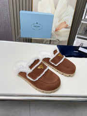 SUEDE AND SHEARLING MULES UMBER BROWN