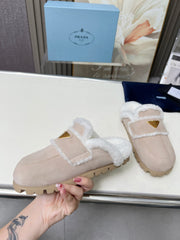 SUEDE AND SHEARLING MULES BEIGE