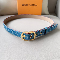 LV 30MM BELT LIGHT BLUE MONOGRAM DENIM GOLD HARDWARE