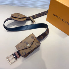 LV MULTI POCKET 30MM BELT IN CAMEL BROWN MONOGRAM CALFSKIN SILVER HARDWARE