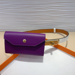 HM KELLY VIOLET PURPLE POCKET 18MM BELT WHITE LEATHER GOLD HARDWARE