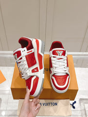 LV TRAINER SNEAKER IN SARI RED GRAINED CALFSKIN