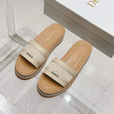 DWAY WEDGE SLIDES 45MM IN BEIGE FABRIC RAFFIA SOLE