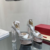 HIGH SANDAL 14CM IN SILVER CALFSKIN AND TRANSPARENT PVC