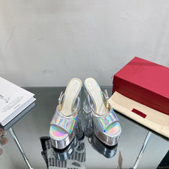 HIGH HEEL SANDAL 14CM IN SILVER CALFSKIN AND TRANSPARENT PVC