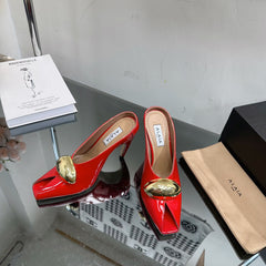 ALAIA AZZEDINE HIGH HEELS IN CHERRY RED CALFSKIN WITH GOLD HARDWARE