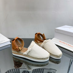 SEE BY ESPADRILLES SANDAL IN WHITE FABRIC AND BRONZE BROWN CALFSKIN