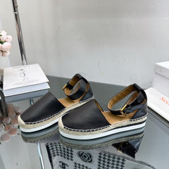 SEE BY ESPADRILLES SANDAL IN BLACK CALFSKIN AND WOVEN RAFFIA