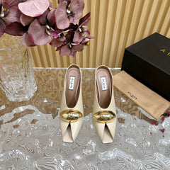 ALAIA AZZEDINE HIGH HEELS IN BEIGE CREAM CALFSKIN WITH GOLD HARDWARE