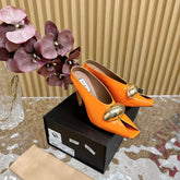 ALAIA AZZEDINE HIGH HEELS IN TANGERINE ORANGE CALFSKIN WITH GOLD HARDWARE