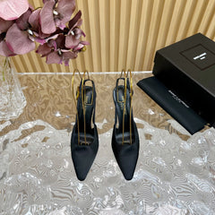SL DUNE SLINGBACK PUMPS BLACK SATIN