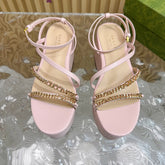 GG PLATFORM SANDAL PASTEL PINK CALFSKIN WITH CHAINS