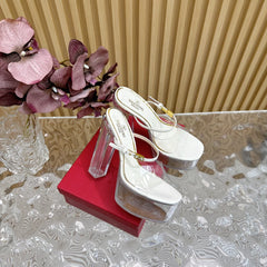 HIGH HEEL SANDAL 14CM IN WHITE CALFSKIN AND TRANSPARENT PVC