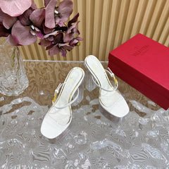 HIGH HEEL SANDAL 14CM IN WHITE CALFSKIN AND TRANSPARENT PVC