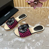 PLATFORM SLIPPERS WITH FLOWER IN BARBIE PINK MIX BLACK LAMBSKIN